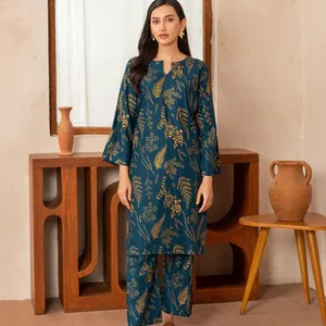 leave Printed 2pcs (teal) - Chaudhary Arts