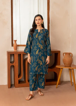 leave Printed 2pcs (teal) - Chaudhary Arts